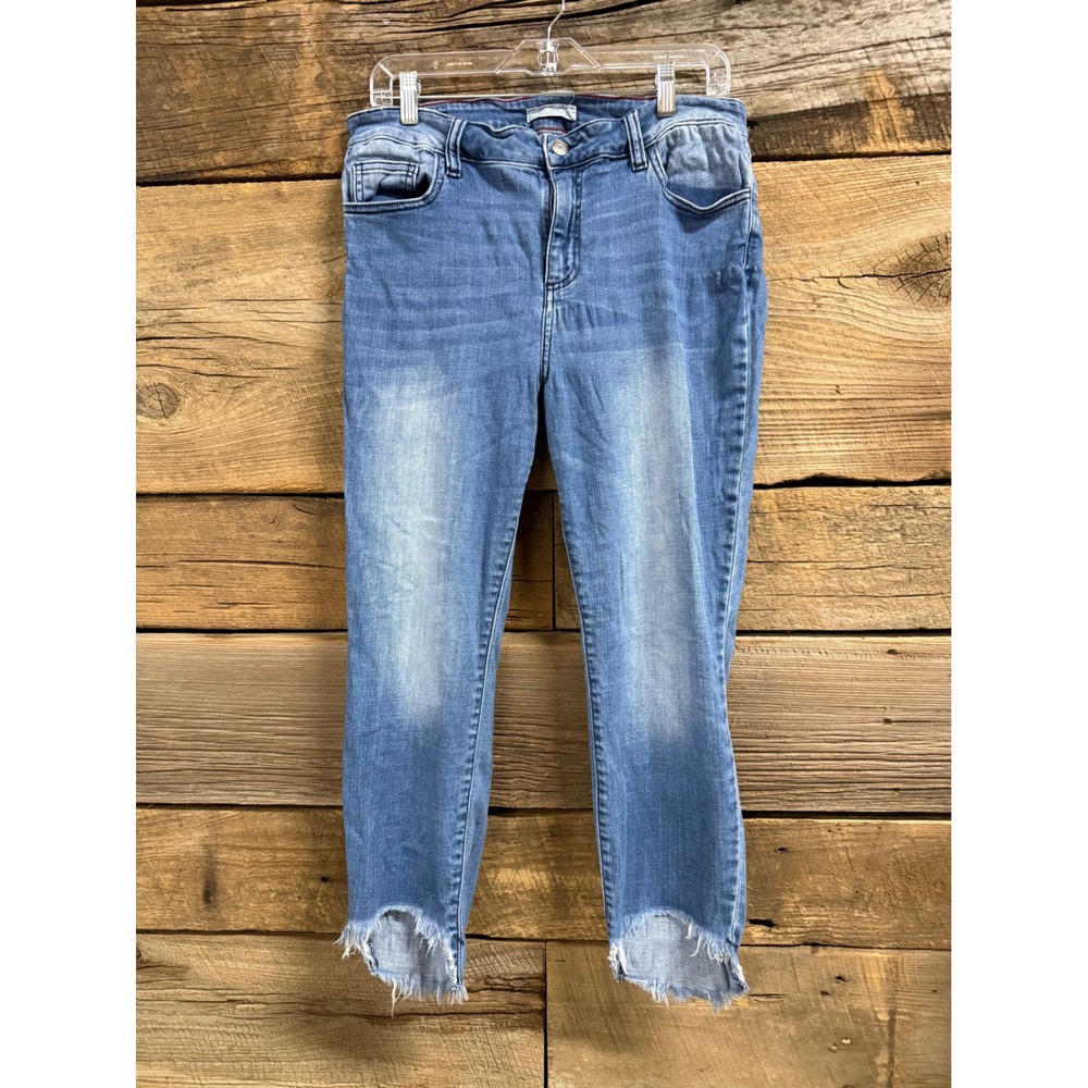 Ms. Cello Medium Wash Frayed Raw Hem Skinny Jeans Size 14